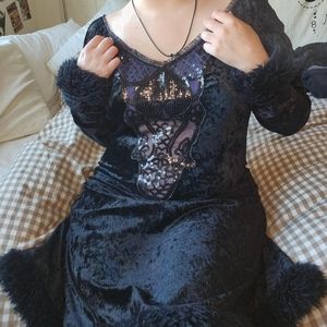 Faux Velvet Fur-Lined Dress